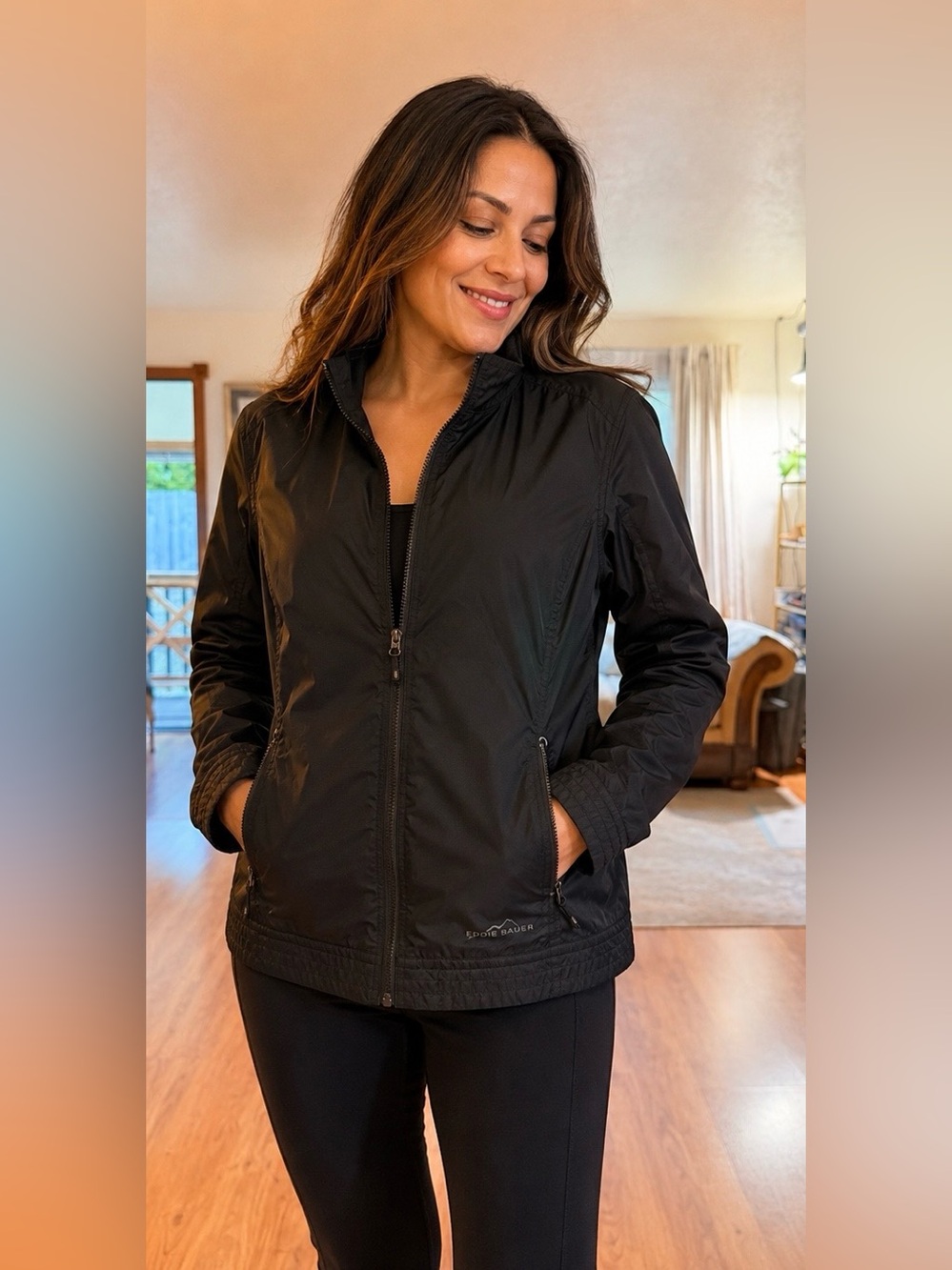 Eddie Bauer Women’s Black Lightweight Nylon Jacket Full Zip Size S
